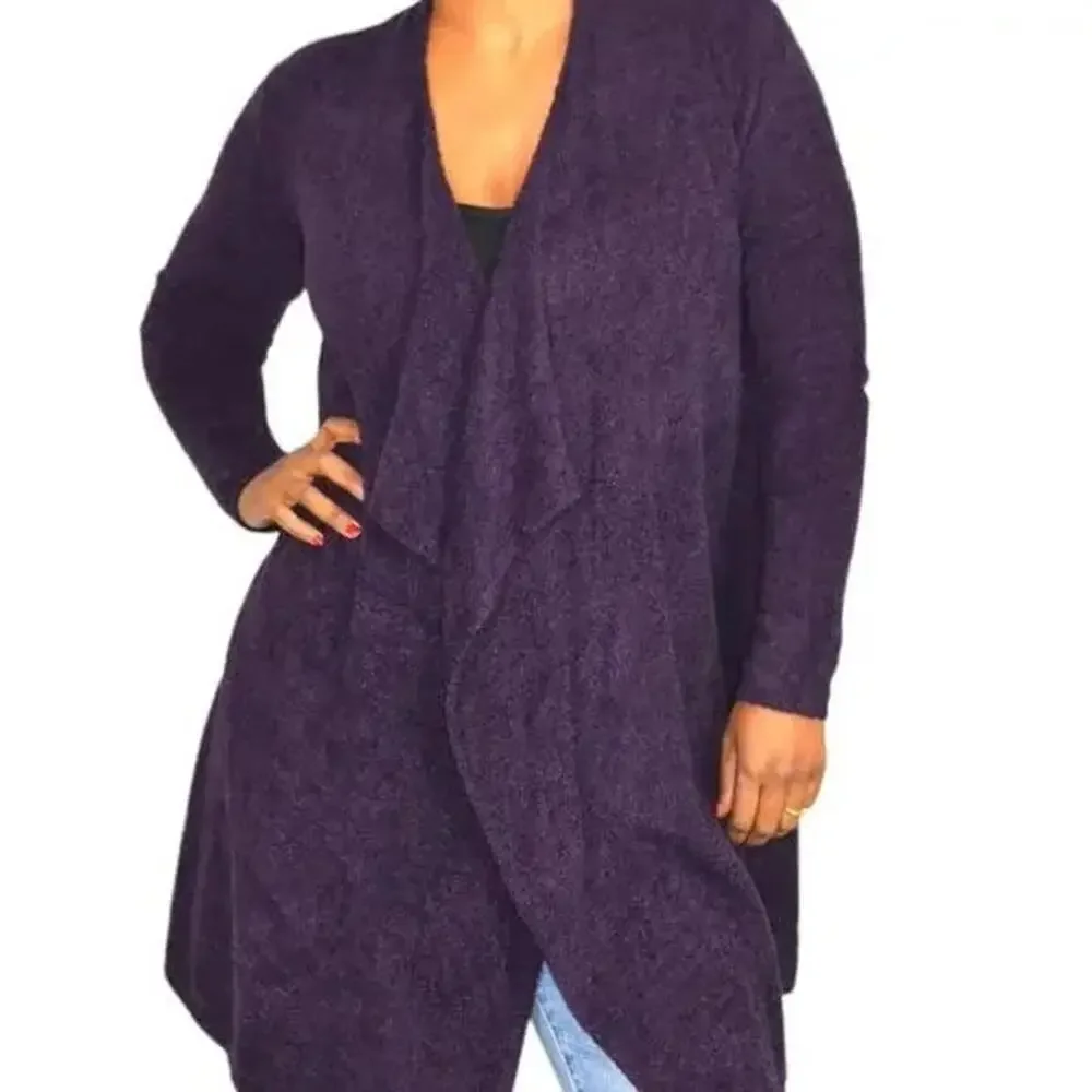 Barefoot Dreams Bamboo Chic Lite Open Cardigan Sweater Sz S/M Drape Front Purple